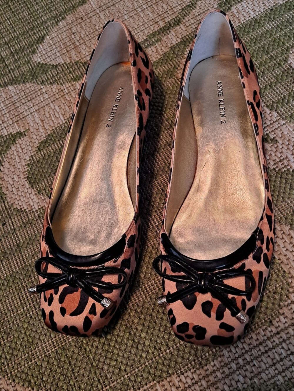 Anne Klein 2 Pink Leopard-Print Ballet Flats with Black Trim